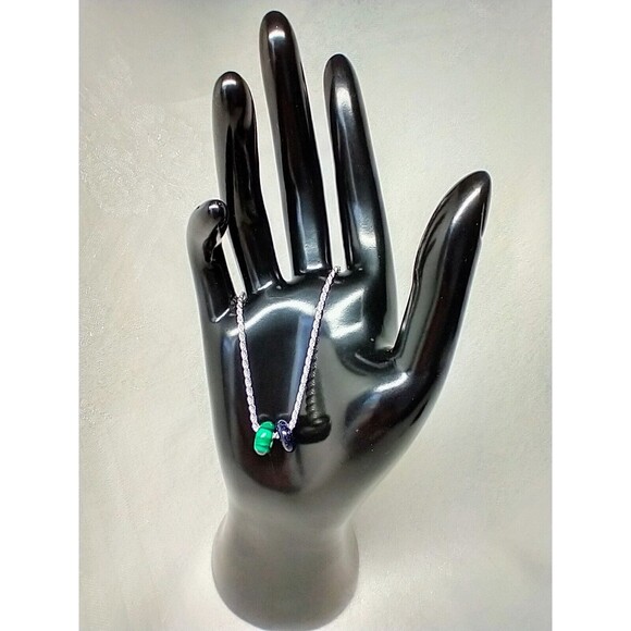 Italian 925 Wheat Chain And 2 Stone/Glass Discs 7" Chain Bracelet - Picture 3 of 12